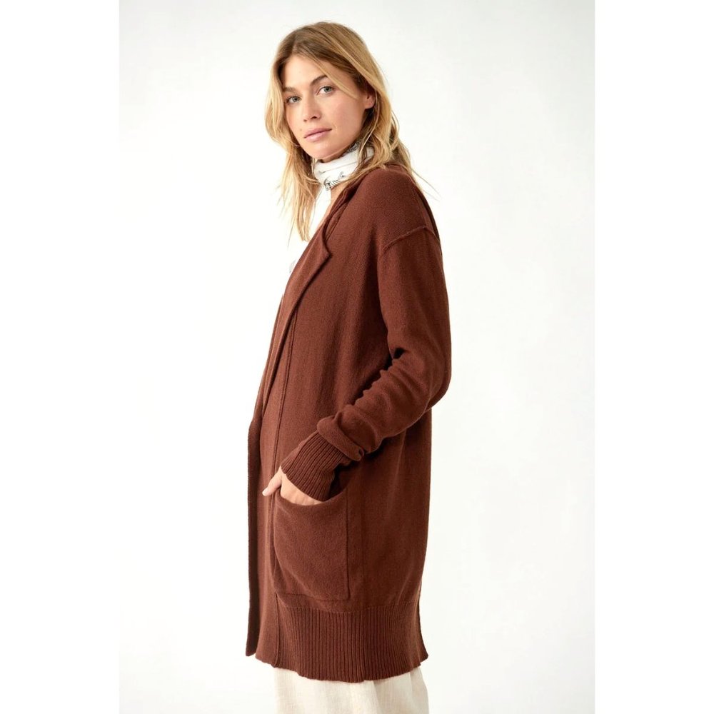 CARE Free People Knit Desert Blazer Cardigan in Chestnut NEW - S/M - Picture 4 of 6